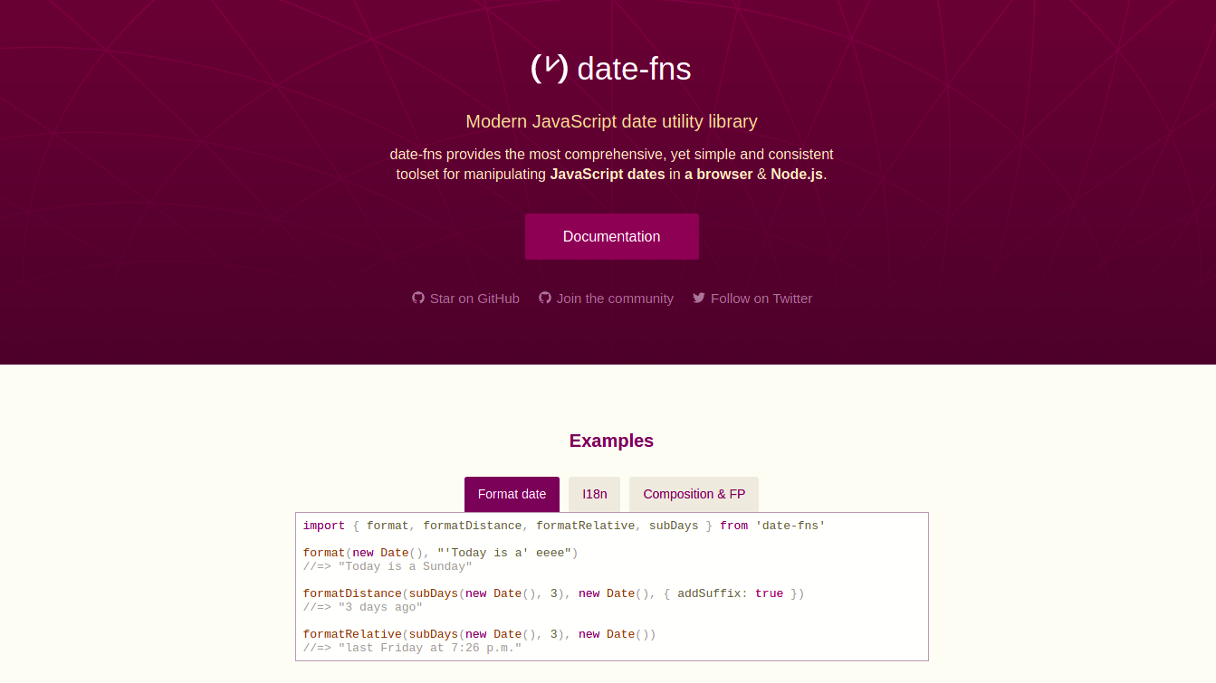 date-fns – Modern JavaScript date utility library